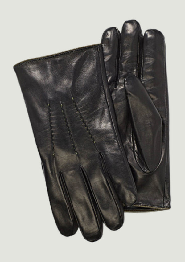 Contrast Cuff Leather Gloves | Black